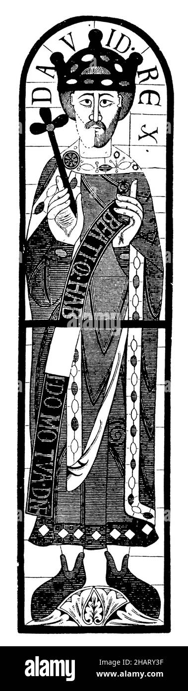 King David. Glass picture from the Augsburg Cathedral, ,  (art history book, ), König David. Glasbild aus dem Augsburger Dom, Le roi David. Vitrail de la cathédrale d'Augsbourg Stock Photo