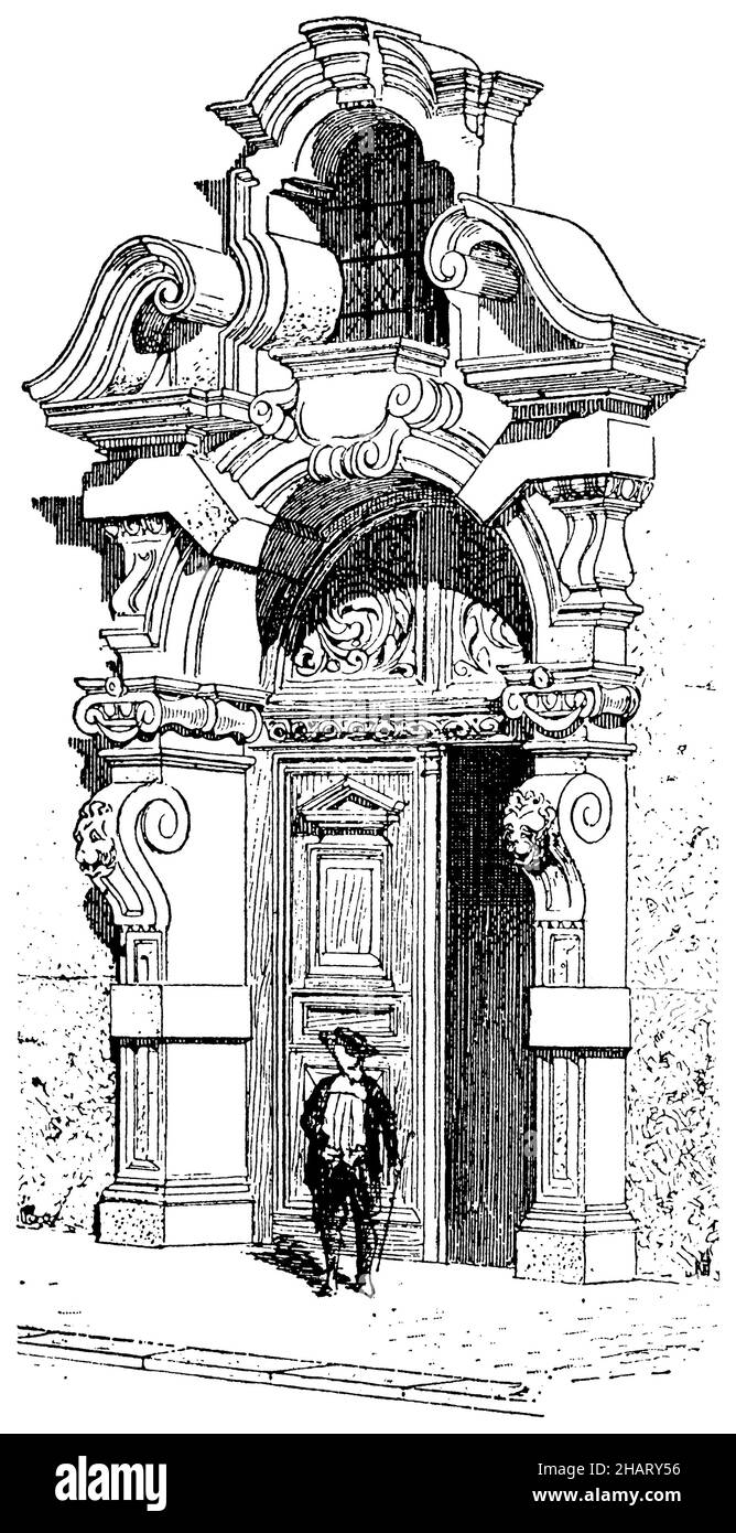 Portal of a house in Antwerp, ,  (art history book, 1887), Portal eines Hauses in Antwerpen, Portail d'une maison à Anvers Stock Photo