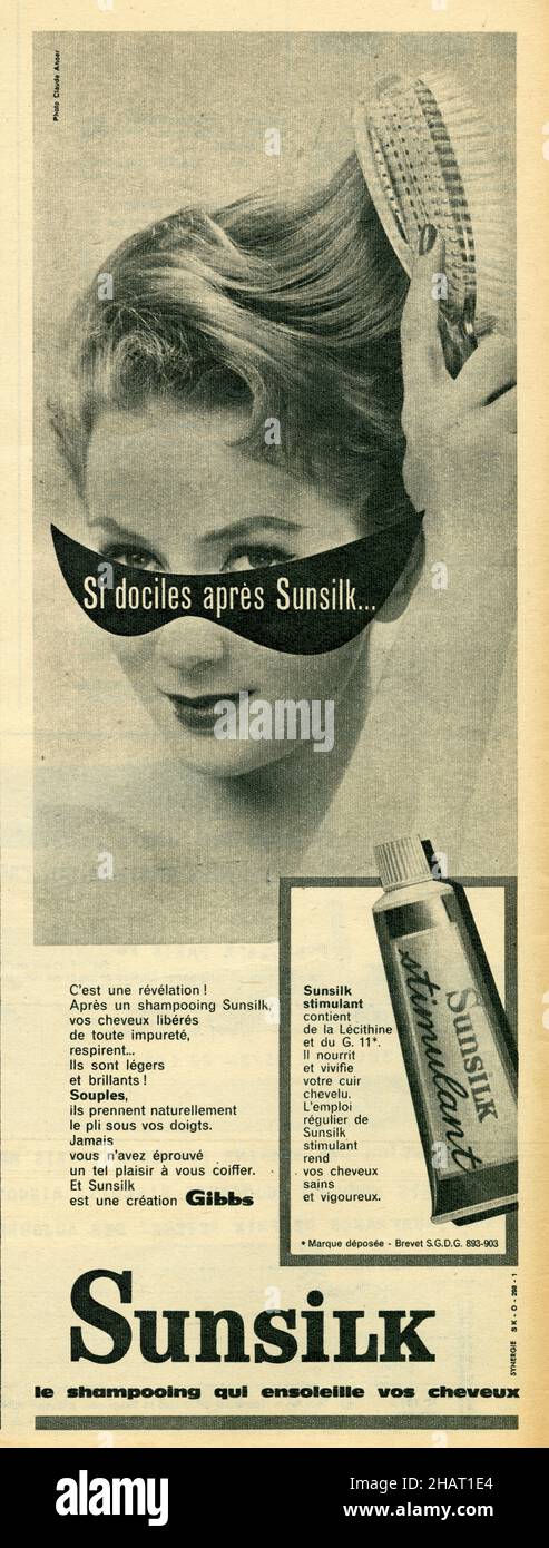 Publicité ancienne. SUNSILK. Le shampooing qui ensoleille vos cheveux. 1960 Stock Photo