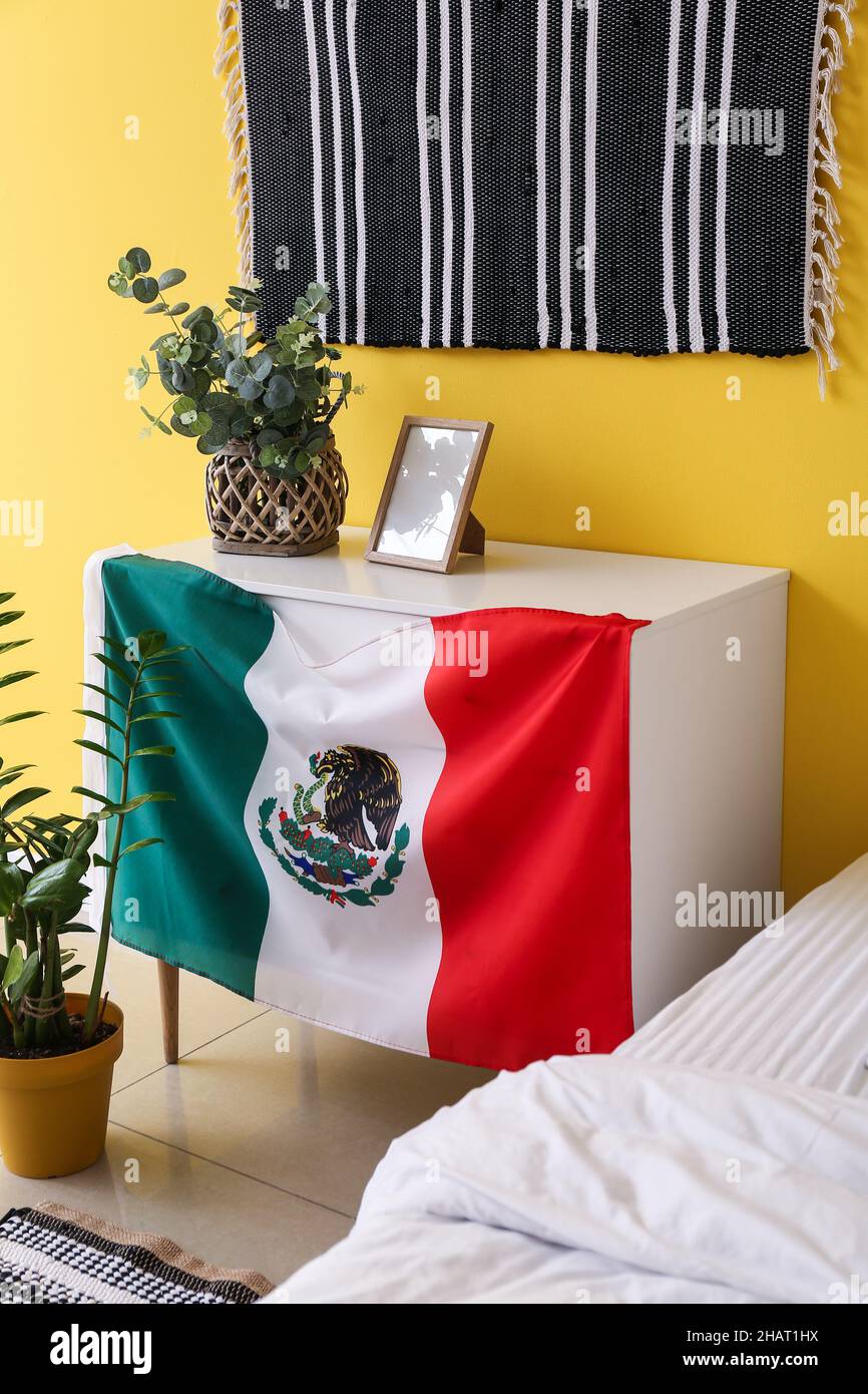 Interior of stylish room with Mexican flag Stock Photo