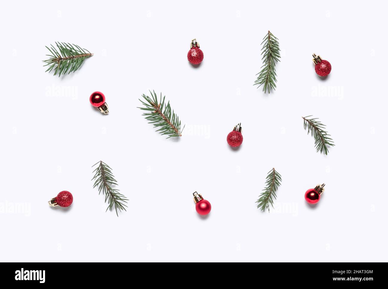 Christmas balls and fir branches on white background Stock Photo - Alamy
