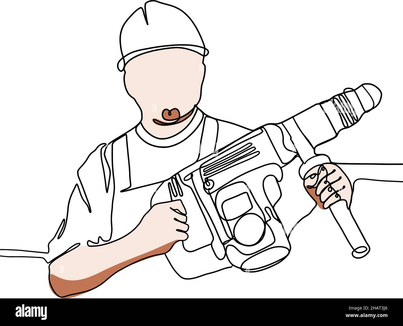 Continuous one line drawing of engineer woman wearing uniform and safety helmet Stock Vector