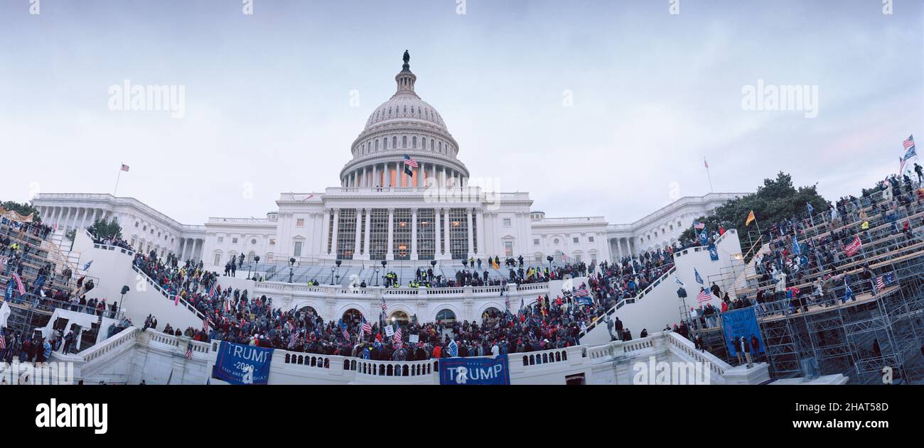 January 6th 2021, DC Capitol Riot. Panoramic photo of Trump supporters  at US Capitol Building, USA Stock Photo
