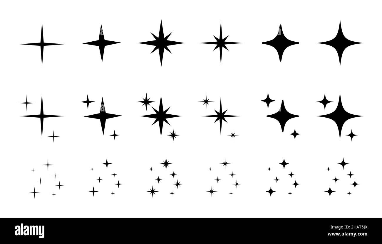 Shine sparkle star icon set. Twinkle star black silhouette for sparkle,  glitter light, magic flare effect. Isolated vector illustration Stock  Vector Image & Art - Alamy