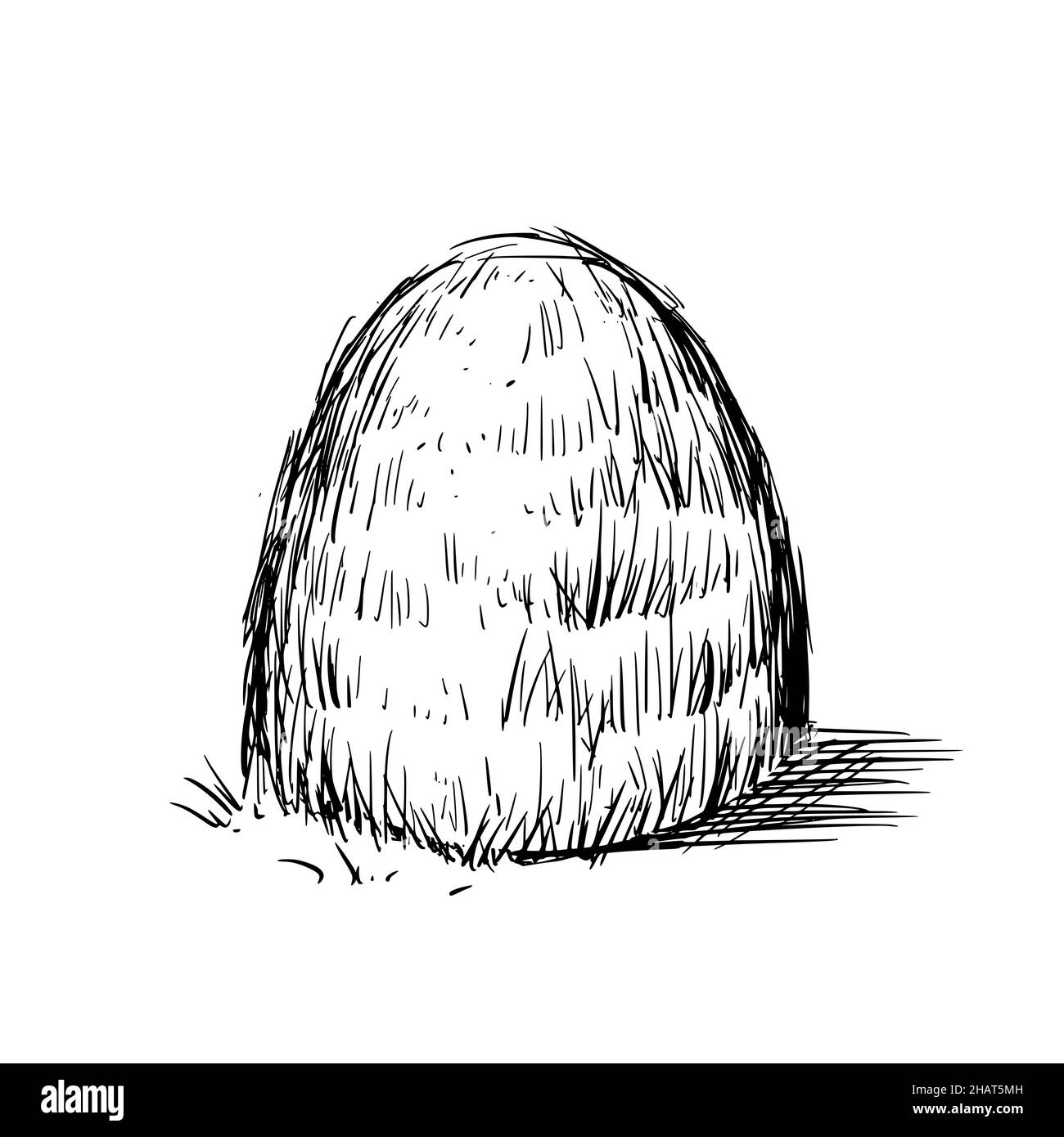 Hay bale farm drawing sketch. Hand drawn haystack. Isolated vector illustration. Stock Vector