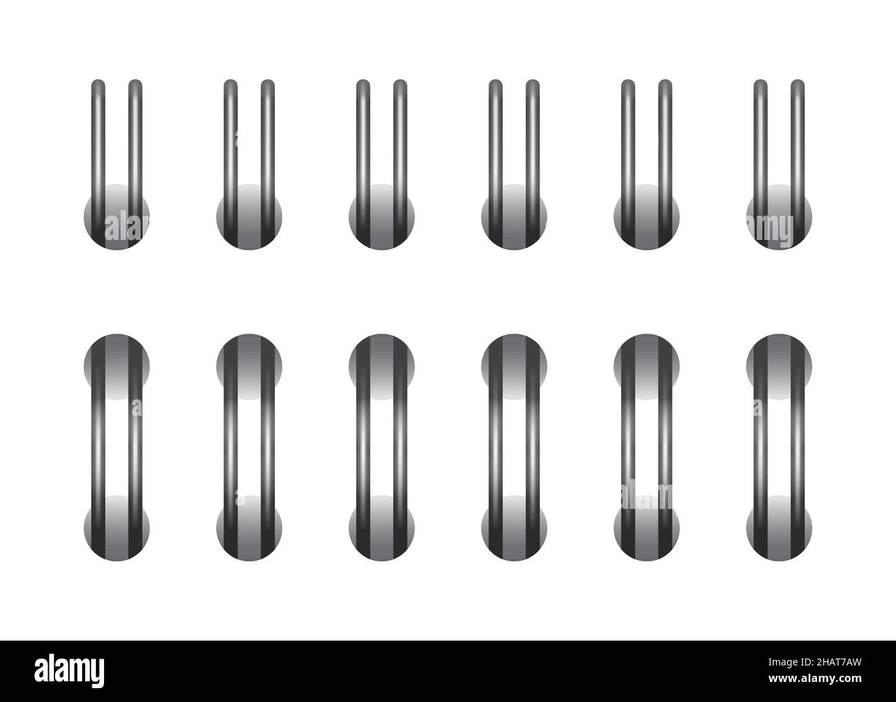 Silver horizontal spiral for open notebook and calendar. Steel spiral wire bindings for sheets of paper. Set vector illustration isolated on realistic Stock Vector