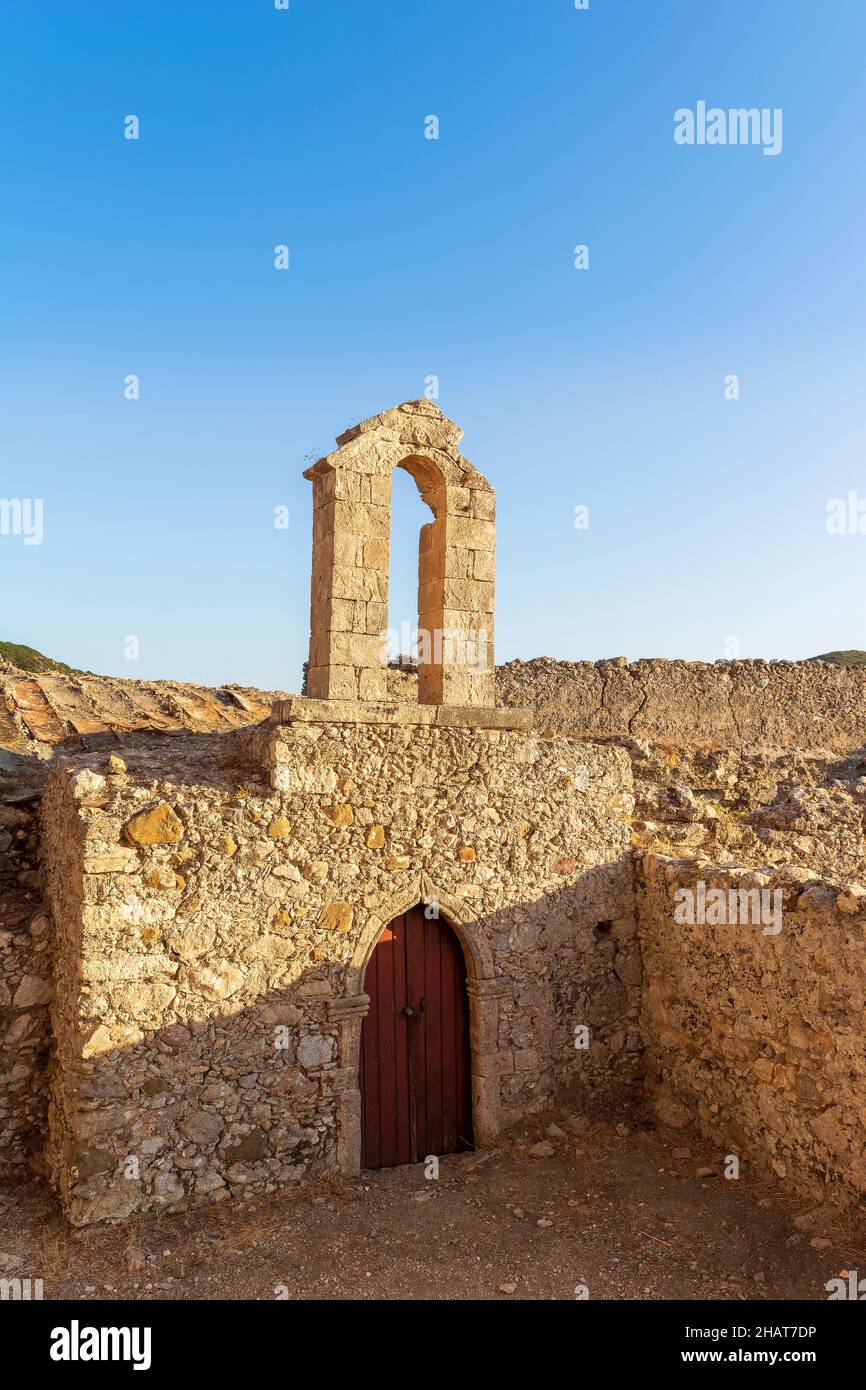 Old ancient church in the Venetian castle of Palaiochora in Kythira island in Greece. Stock Photo