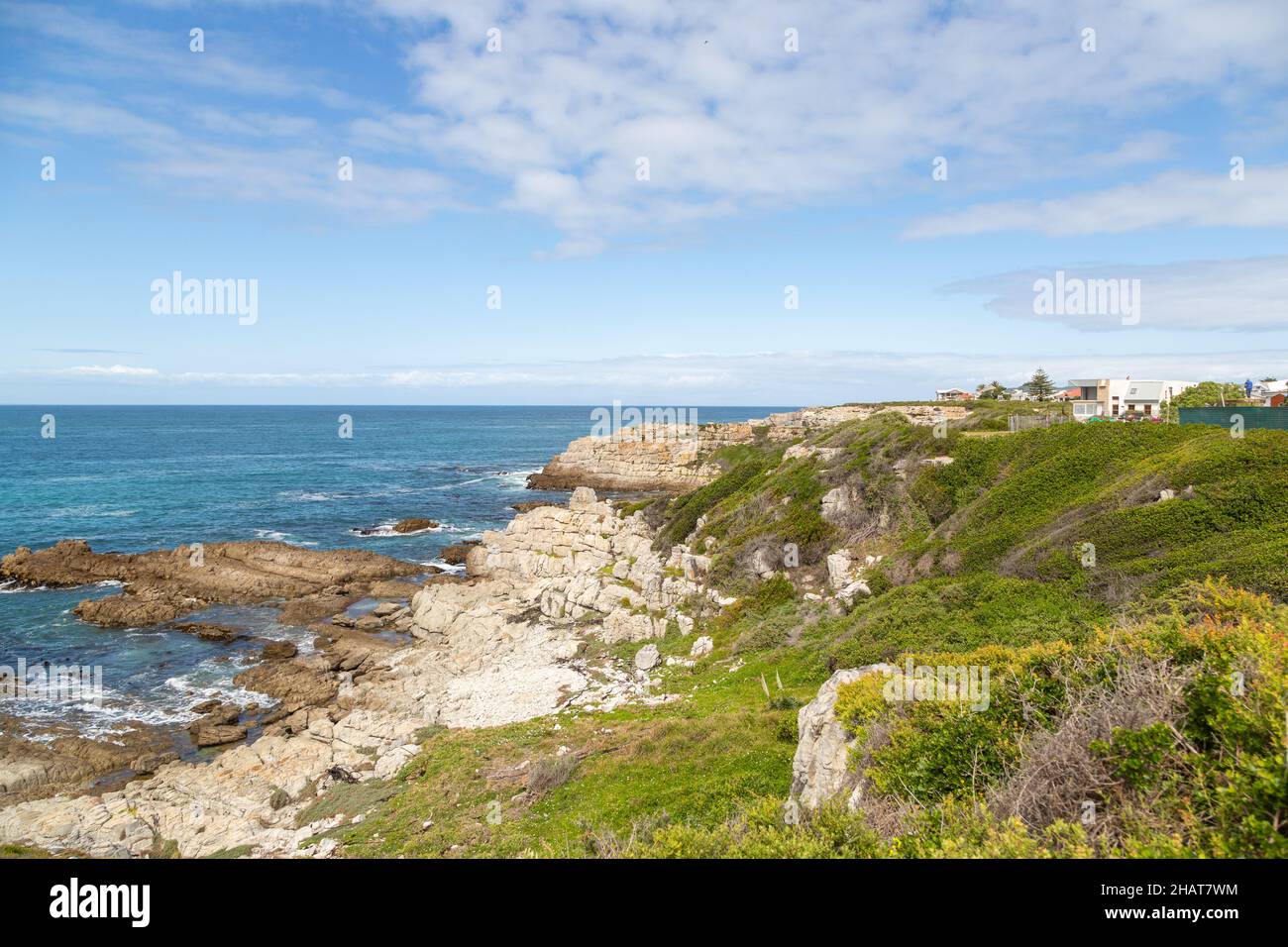 Indian Ocean seen from the Cliff Path of Hermanus in the Western Cape of South Africa Stock Photo