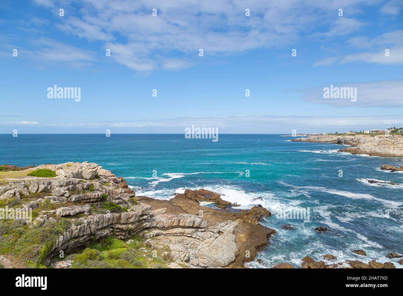 Blue Sky and Blue Sea (Indian Ocean) in Hermanus, Western Cape of South Africa Stock Photo