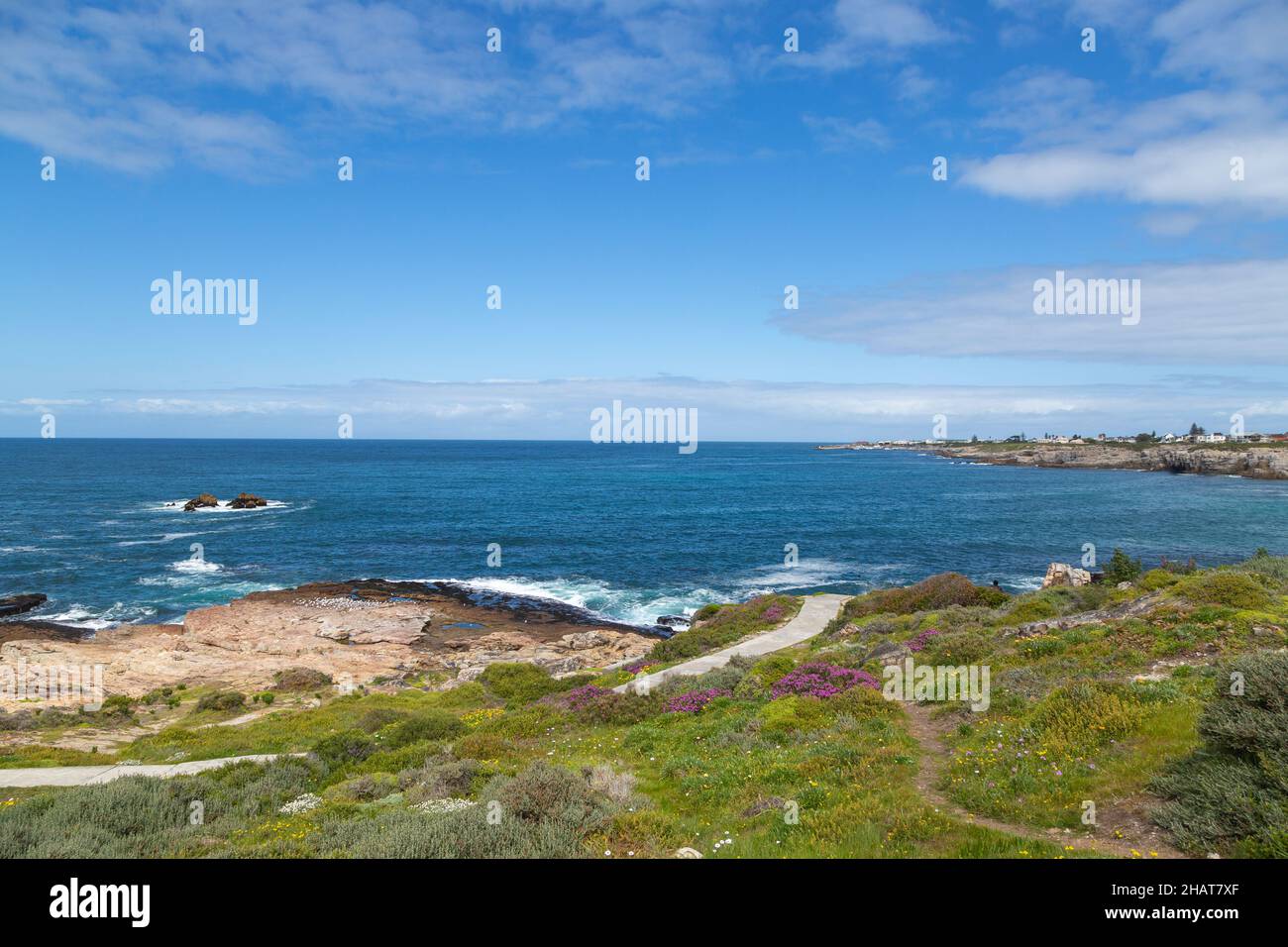 View to the indian ocean from Hernanus in the Western Cape of South Africa Stock Photo