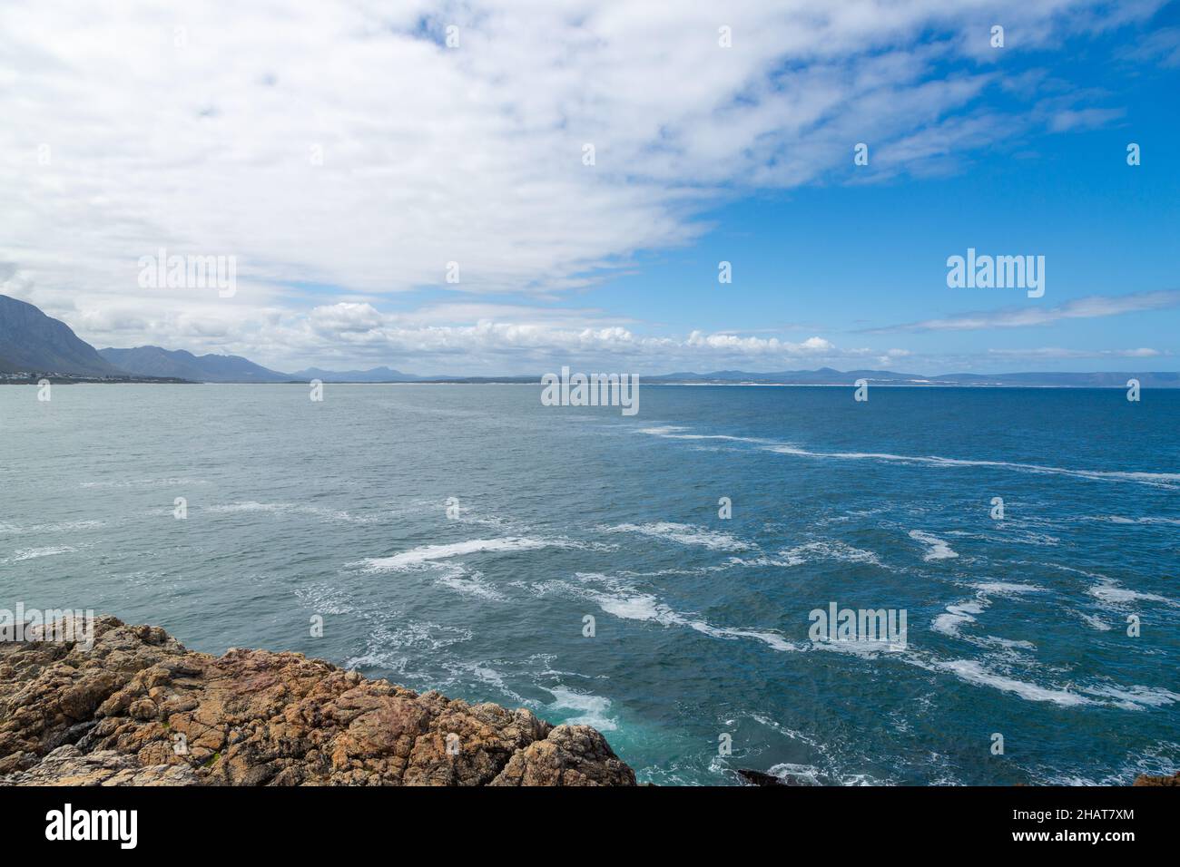 View into the Walker Bay from the Cliff Path of Hermanus in the Western Cape of South Africa Stock Photo