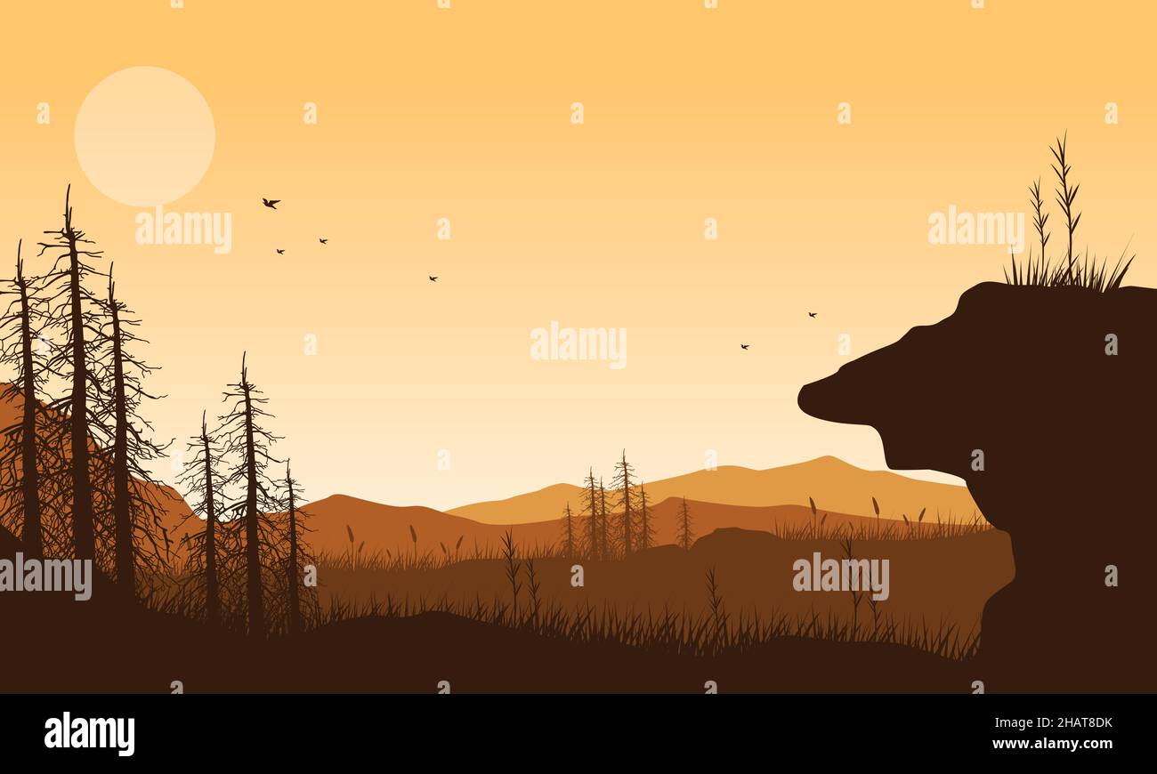 Pdusk Vector Clear afternoon sky with beautiful mountain views from the edge of ...
