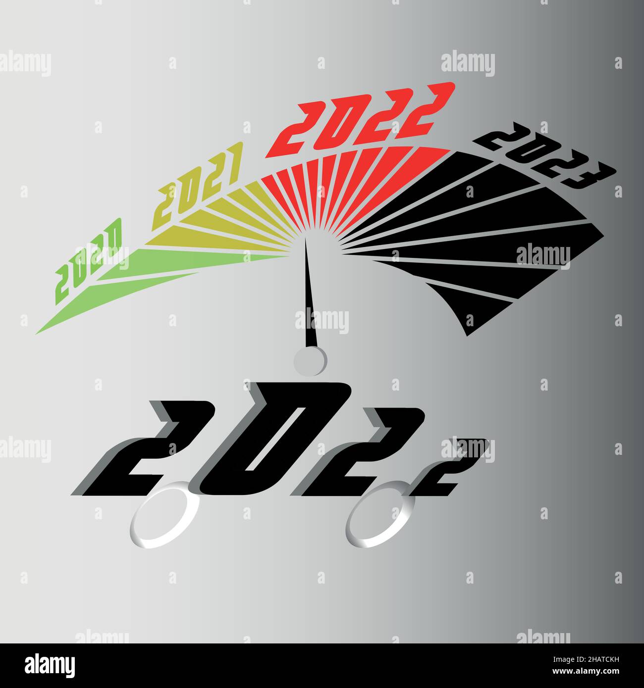 Vector illustration of speedometer shows pasing the year fast. indicator arrow to the new year 2022 with a metaphor of speed. Newyear concept. Stock Vector