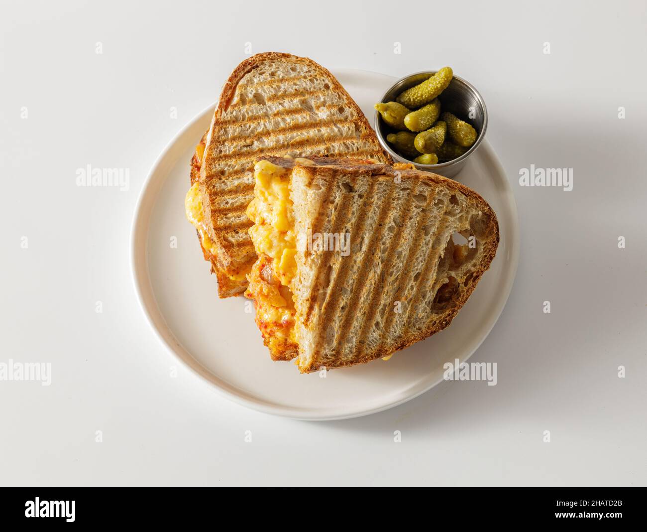 Top view of hot toast slice with melting cheese Stock Photo Alamy