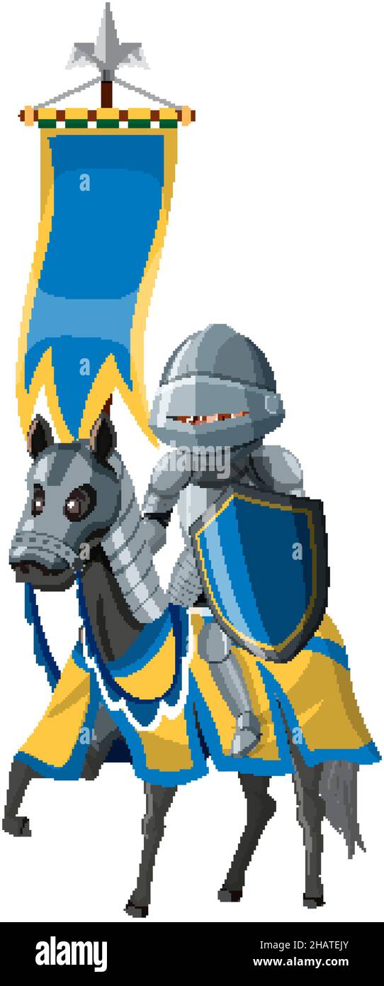 Medieval knight riding a horse on white background illustration Stock ...