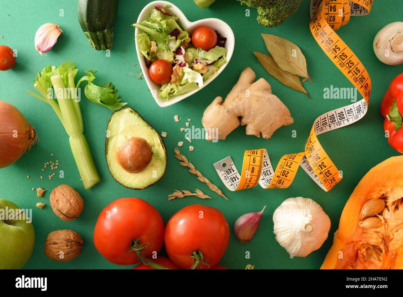 Healthy eating weight control concept with fruits and vegetables on