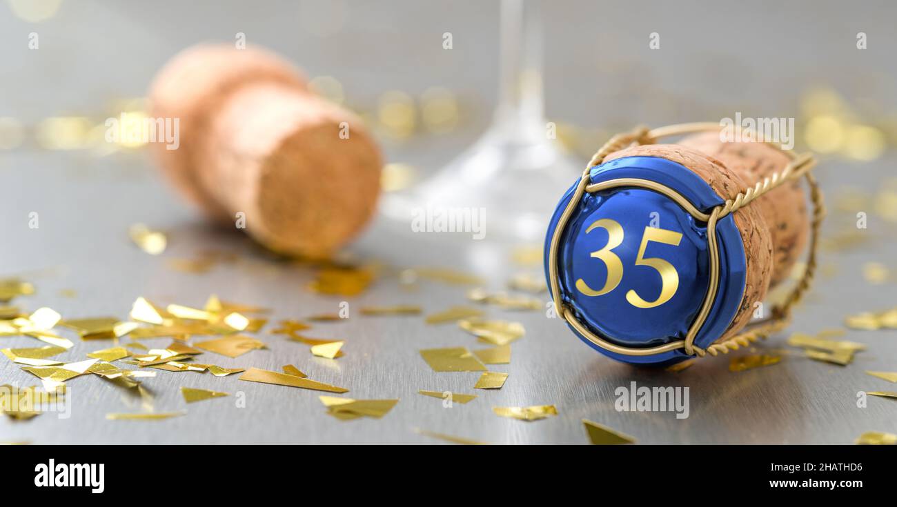 Champagne cap with the Number 35 Stock Photo