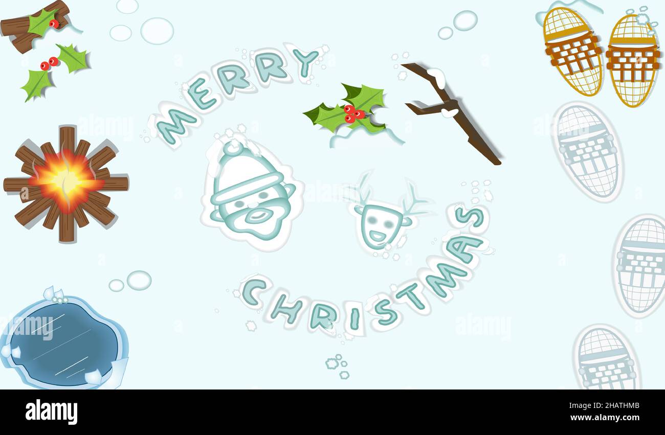 Merry christmas greeting banner vector on snow ground from the high angle view Stock Vector