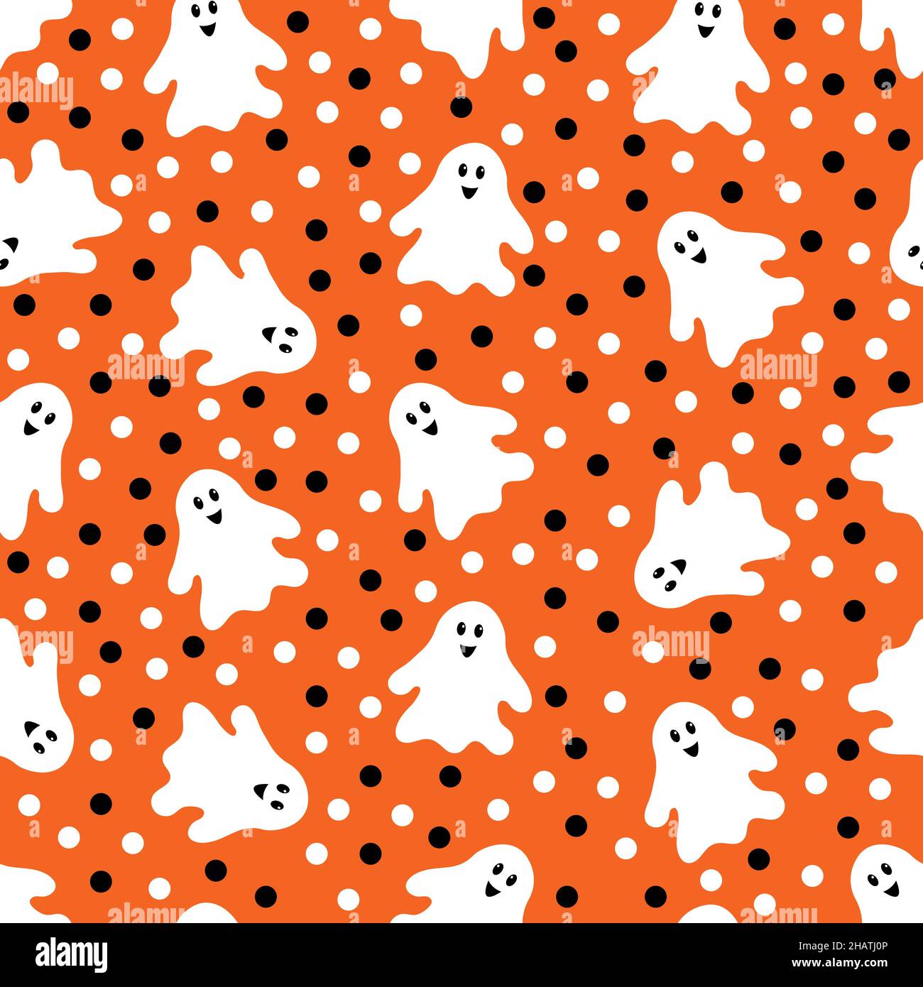 Seamless pattern with cartoon cute ghost. Vector illustration Stock ...