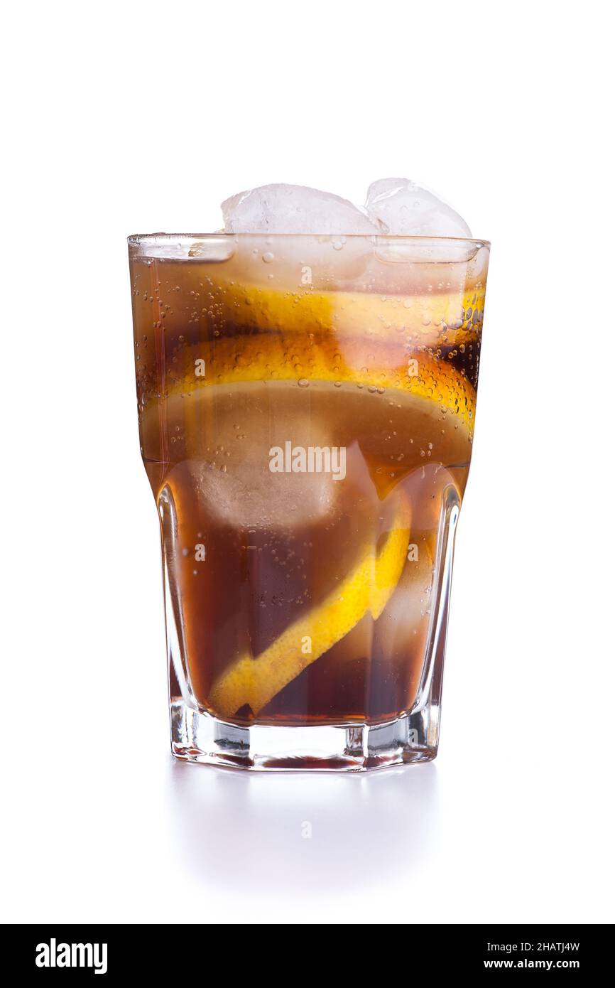cuba libre, cola, cocktail, ice, classic, lemon underway, one, black, ingredients, cuba, long drink, summer, libre, stalk, cold, filled, drink, decora Stock Photo