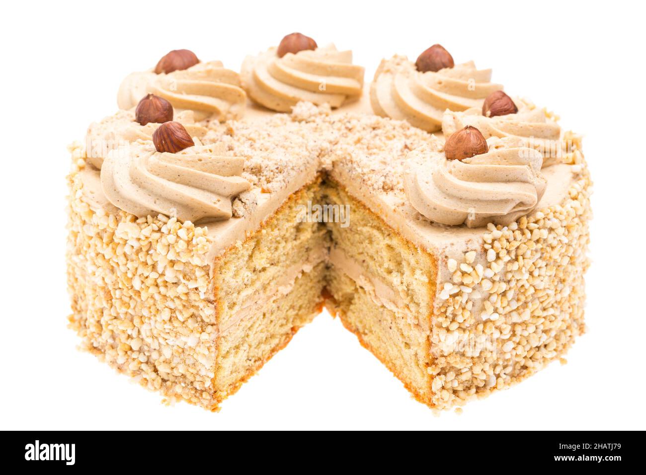 Nut cake, nut cake, background, hazelnut, white, cake, decorating, cream, brown, dessert