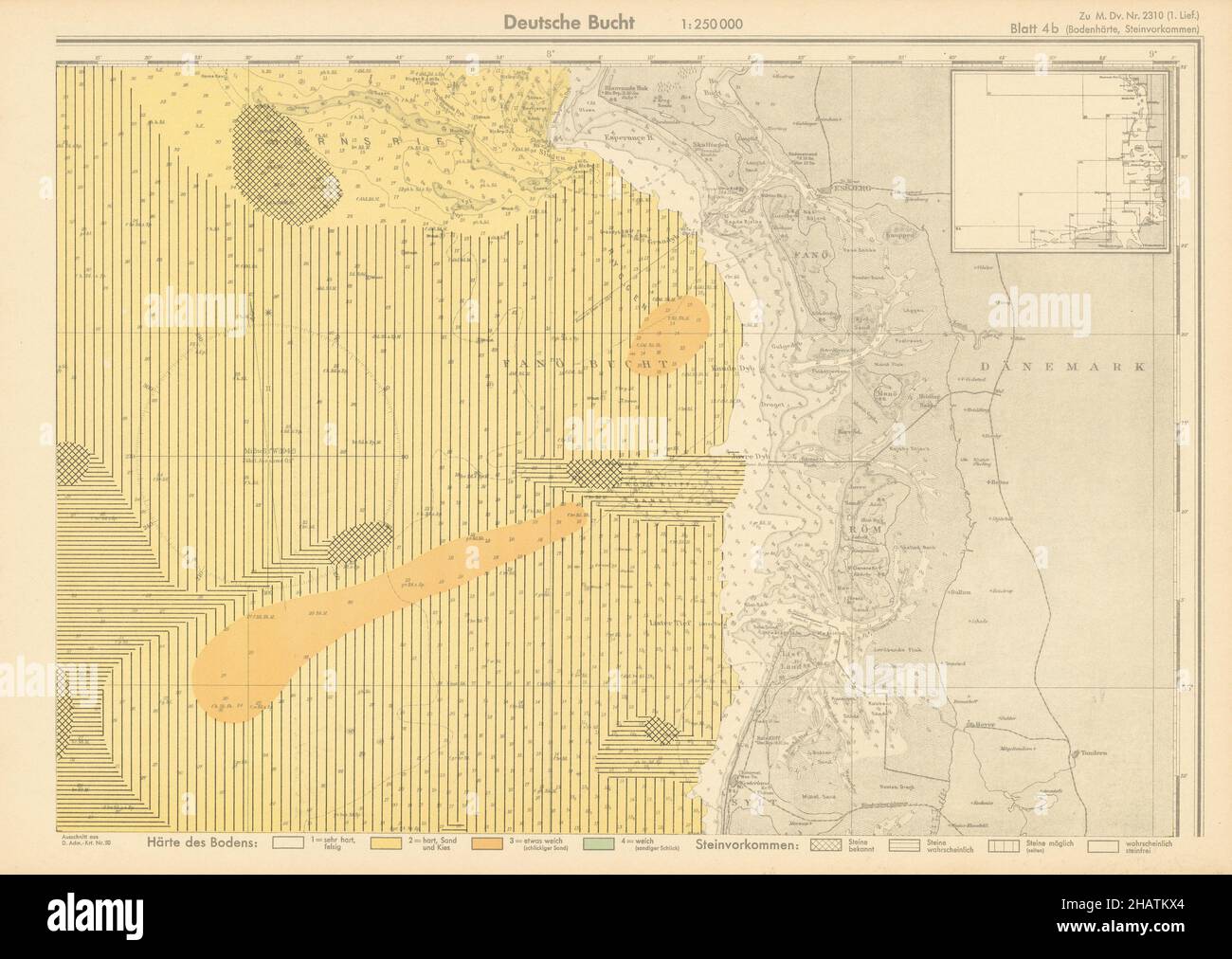4b. German Bight north. Denmark southwest coast. KRIEGSMARINE Nazi map 1940 Stock Photo