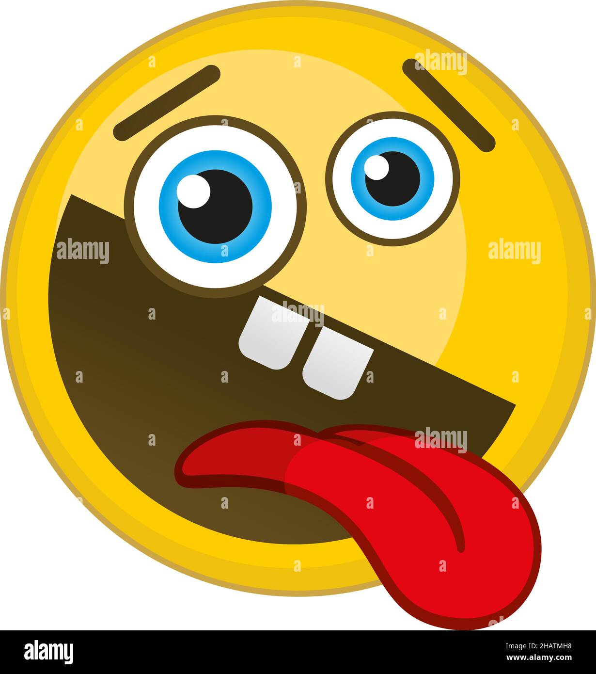 Silly face emoji. Round emoticon with big eyes Stock Vector
