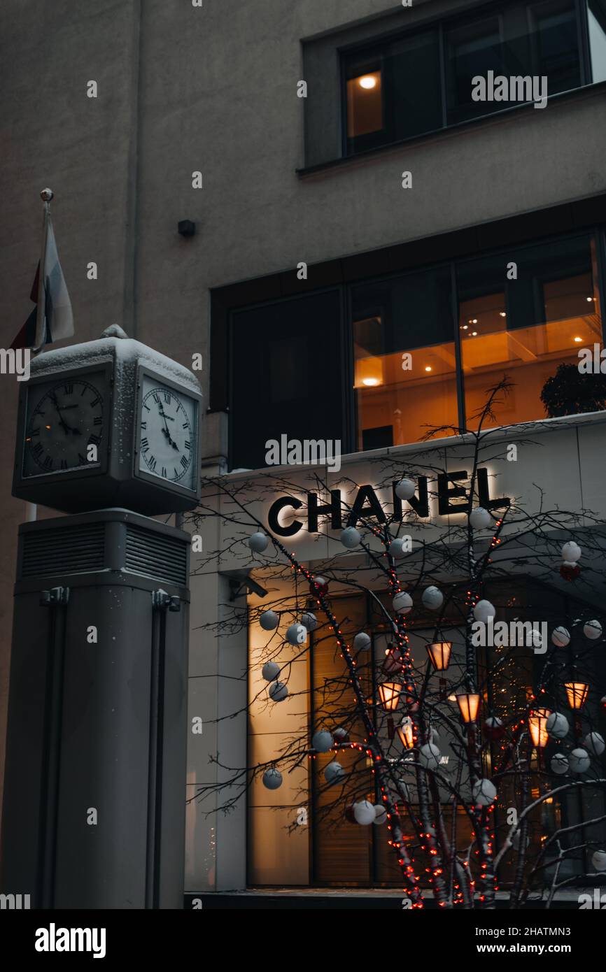 Chanel logo on European building in Christmas season and atmosphere Stock Photo