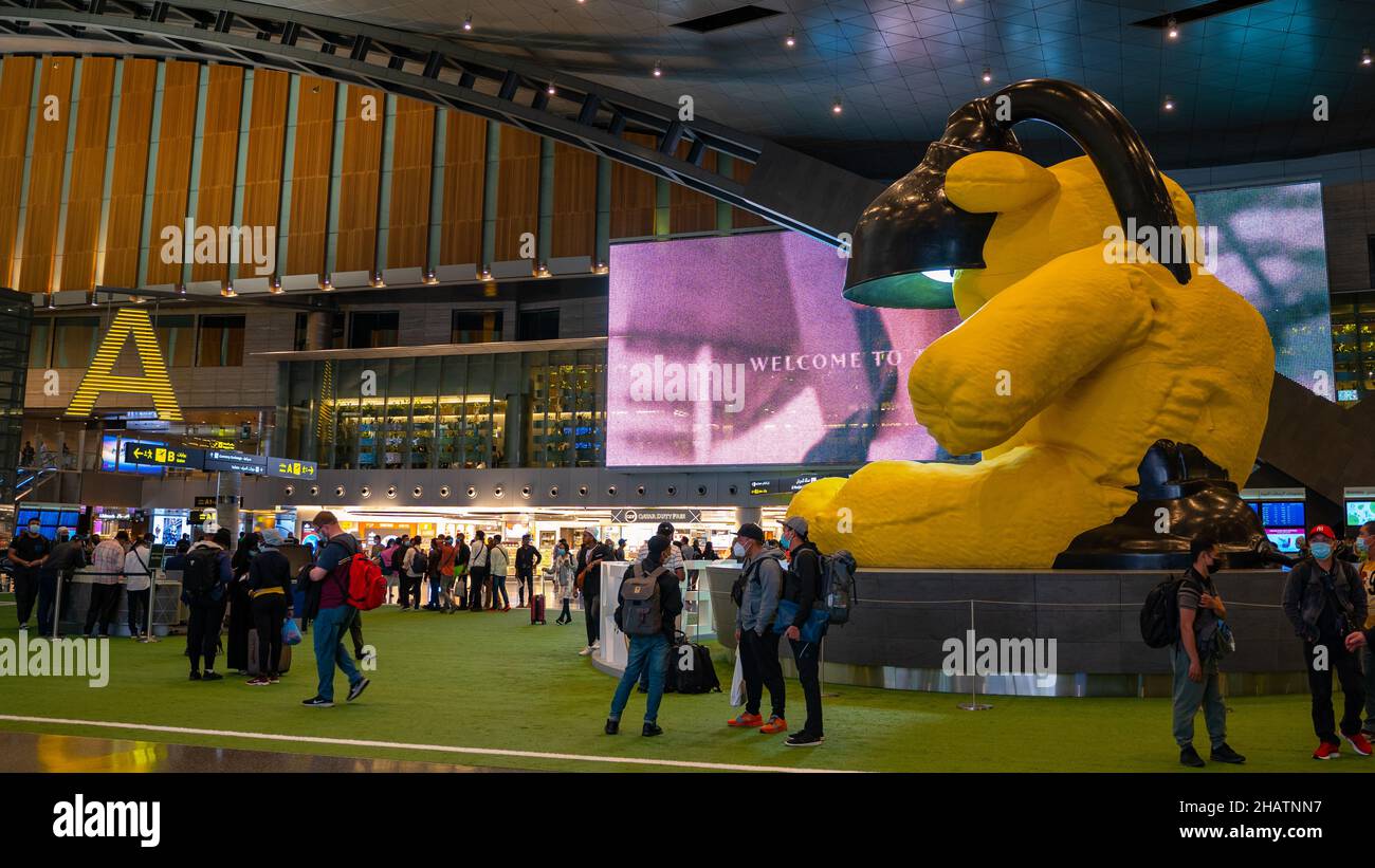 DOHA, QATAR November 16, 2021 Many Travelers are with the masks in the Hamad International