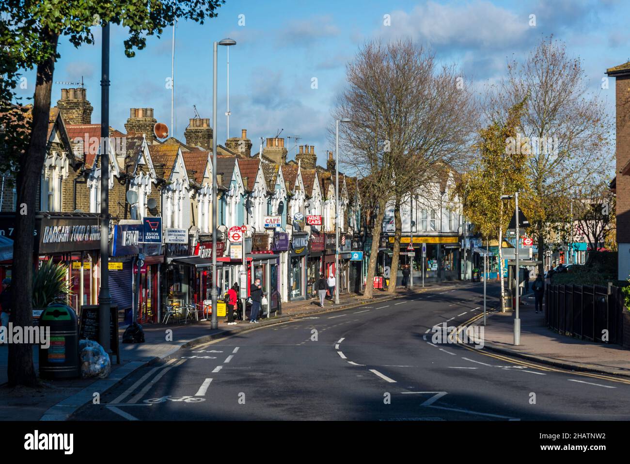 A row of houses and shops on Hoe Street, Walthamstow, London, England