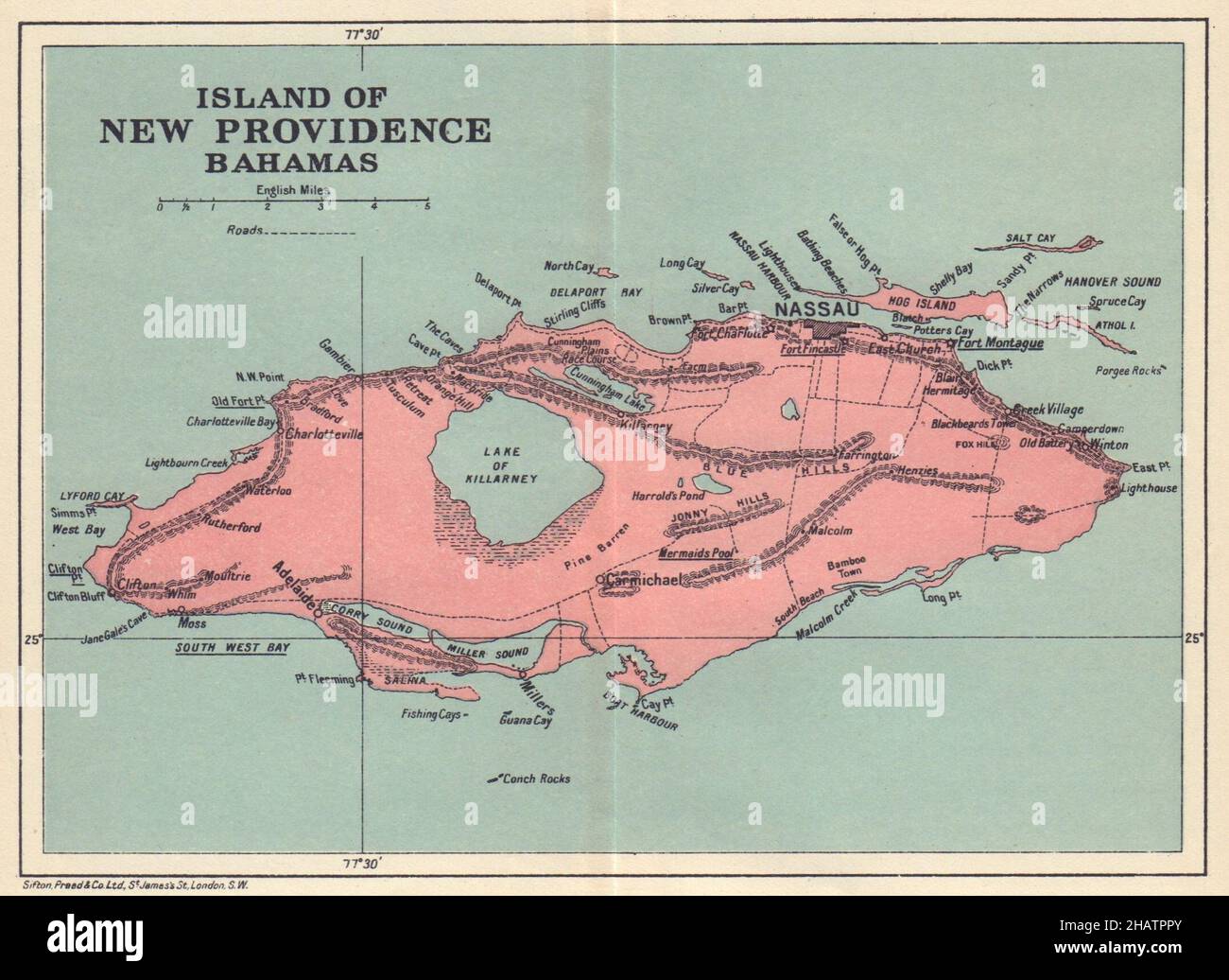 NEW PROVIDENCE. Vintage map. Bahamas. Caribbean 1923 old vintage chart Stock Photo