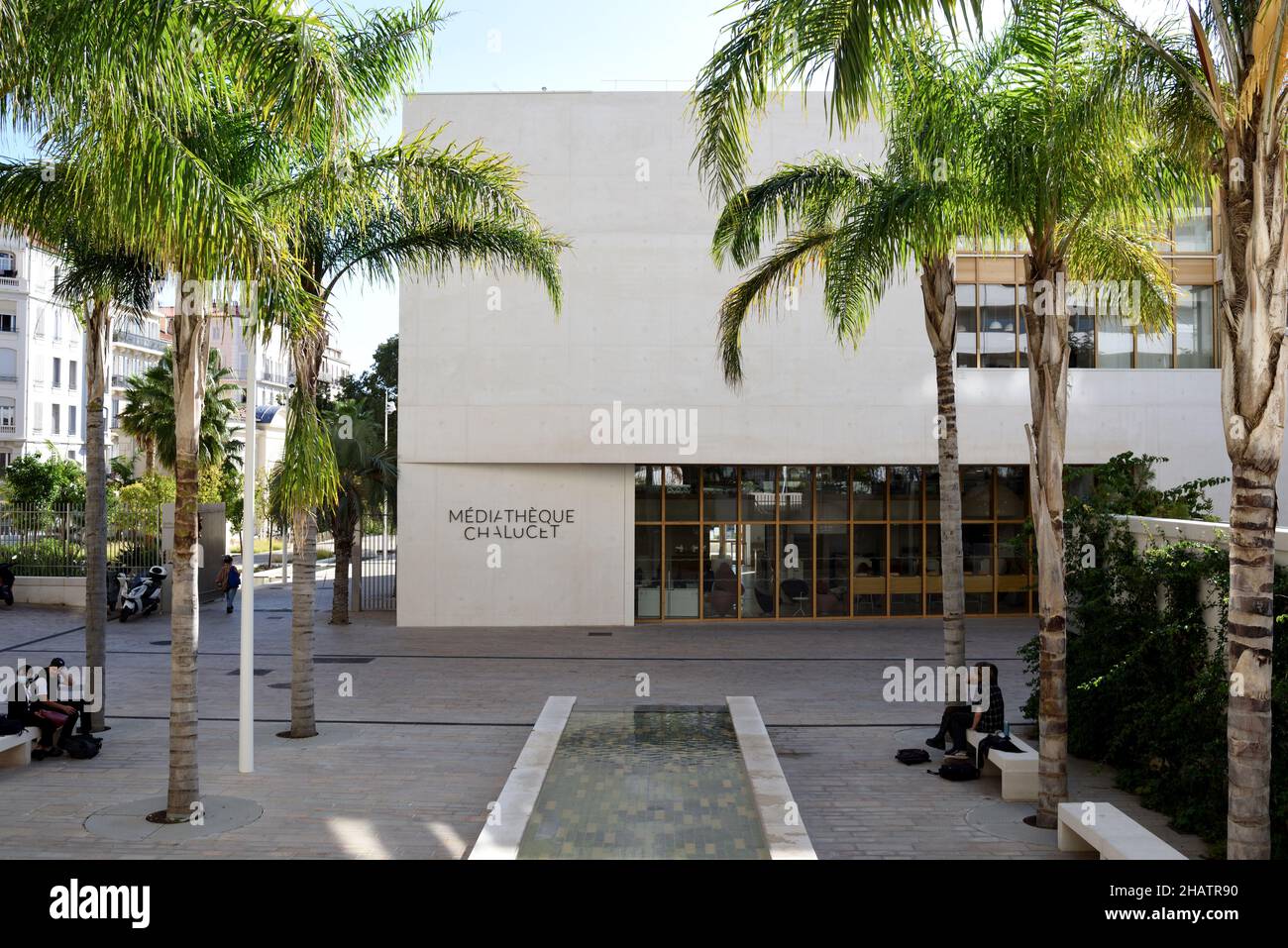Modernist Mediatèque or Library with Lines of Palm Trees Chalucet District Toulon Provence France Stock Photo