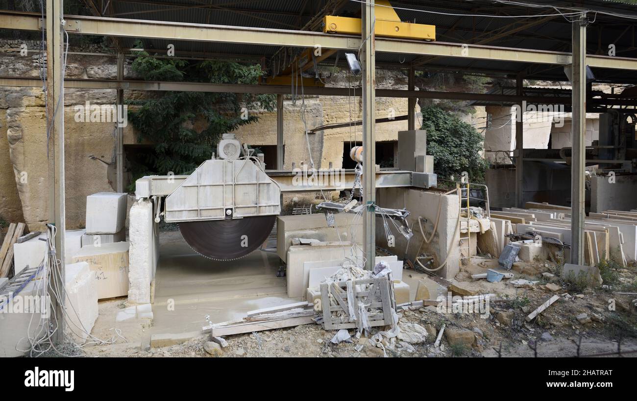 Large Circular Saw Used for Cutting Blocks of Stone in Stone Quarry Rognes Provence France Stock Photo