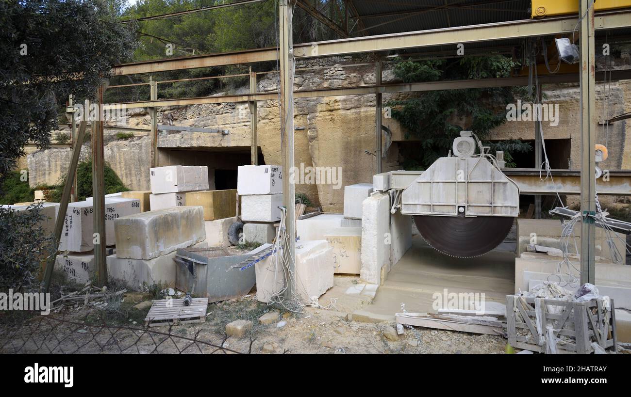 Large Circular Saw Used for Cutting Blocks of Stone in Stone Quarry Rognes Provence France Stock Photo