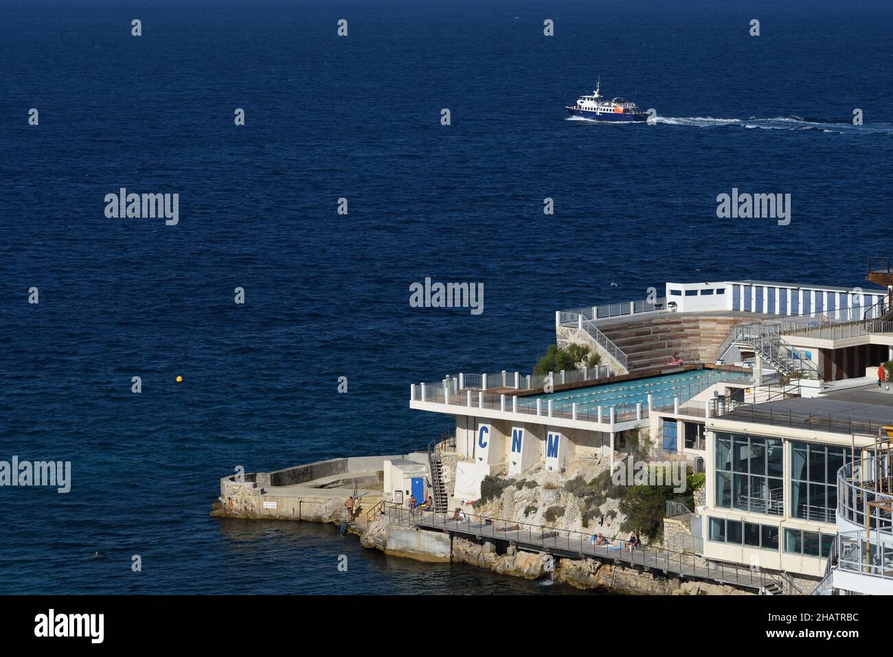 View over the Cercle des Nageurs Swimming Pool & Exclusive Private Club on the Seafront Corniche Marseille Provence France Stock Photo