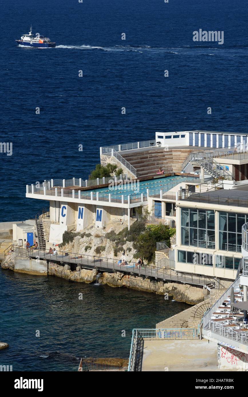 View over the Cercle des Nageurs Swimming Pool & Exclusive Private Club on the Seafront Corniche Marseille Provence France Stock Photo