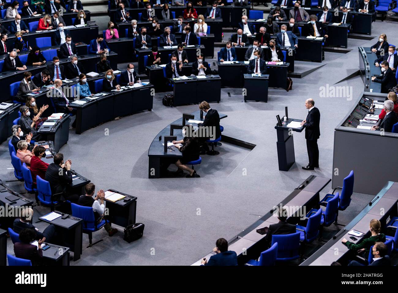 Olaf Scholz, Federal Chancellor, speaks as part of a government declaration in the German Bundestag in Berlin, December 15, 2021. Copyright: Florian Gaertner/photothek.de Stock Photo