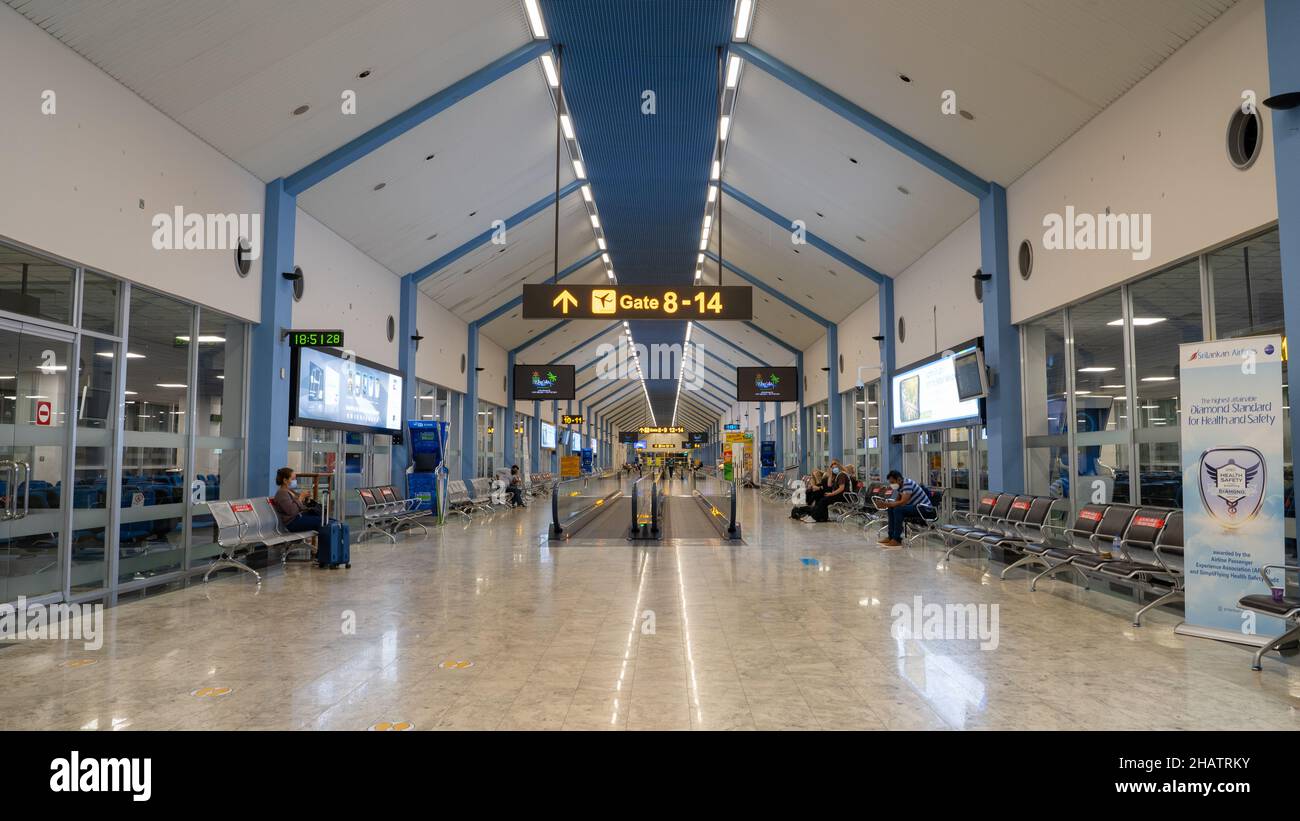Colombo, Sri Lanka December 05, 2021 Airport terminal of Srilankan Airport. with few tourists
