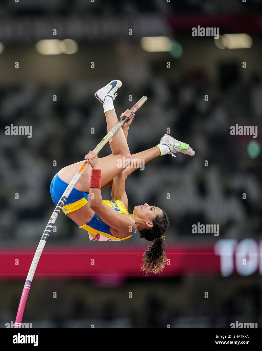 Angelica Bengtsson participating in the Tokyo 2020 Olympics in the pole vault discipline Stock