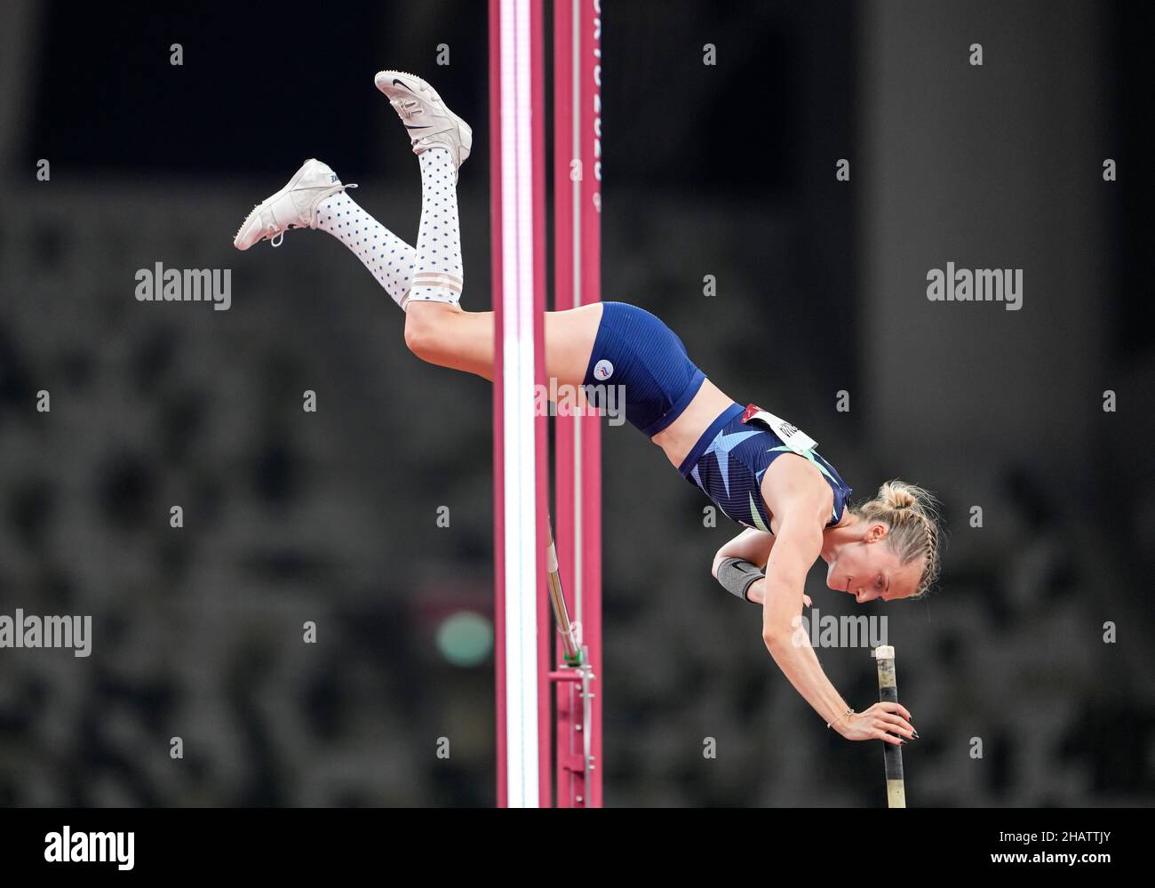 Anzhelika Sidiorova participating in the Tokyo 2020 Olympics in the pole vault discipline Stock