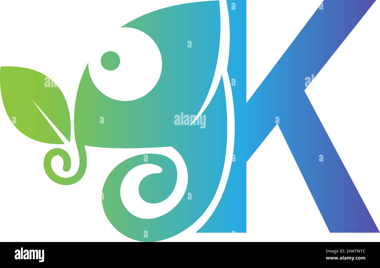 Letter K icon with chameleon logo  design template vector Stock Vector