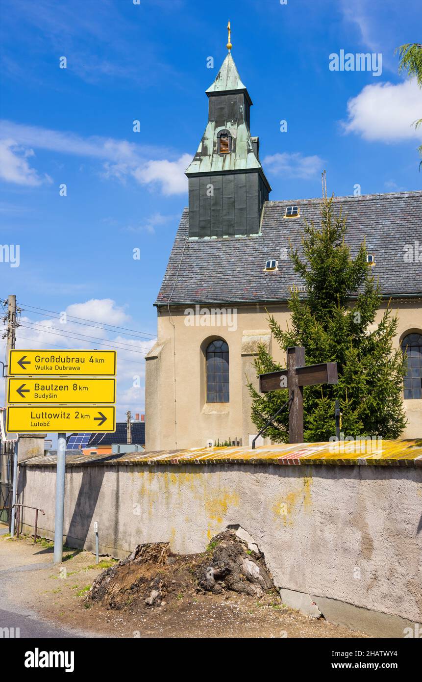 Church of the Sorbian village of Radibor near Bautzen, Upper Lusatia, Saxony, Germany. Stock Photo