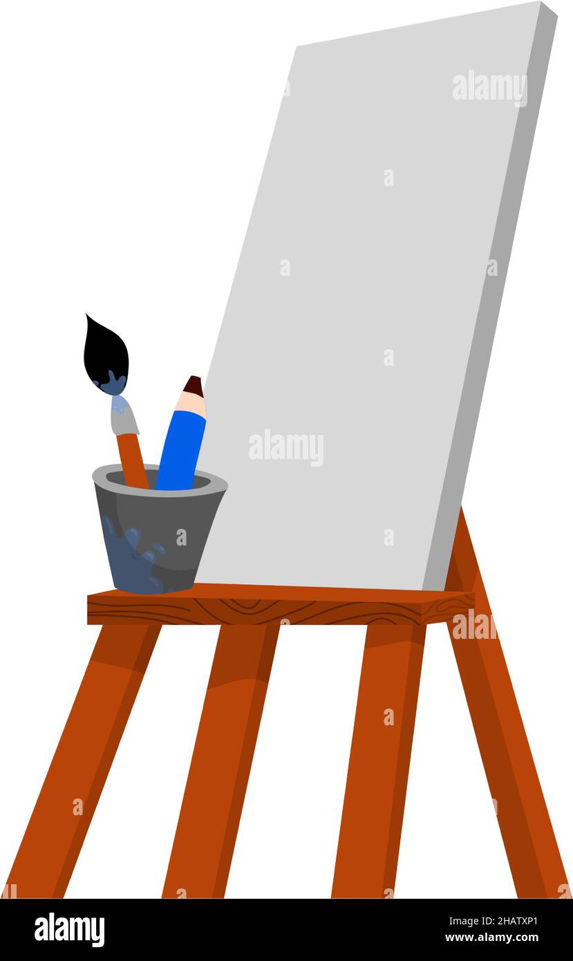 Blank canvas on easel with pencil and paint brush. Cartoon style Stock Vector Image & Art Alamy