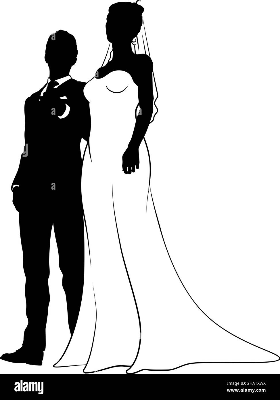 Bride And Groom Couple Wedding Dress Silhouettes Stock Vector Image ...