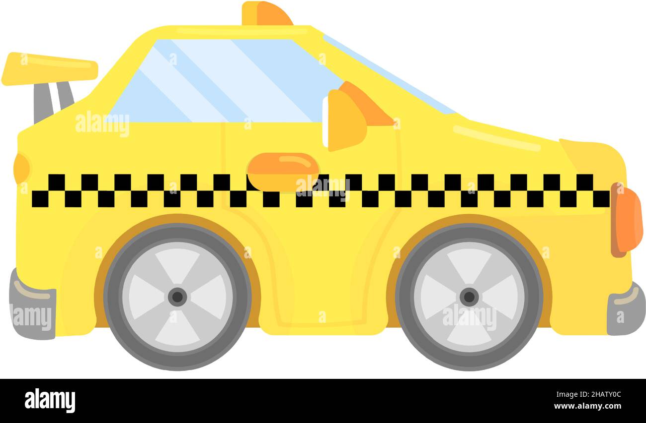 Taxi toy. Cartoon yellow car icon. Side view Stock Vector