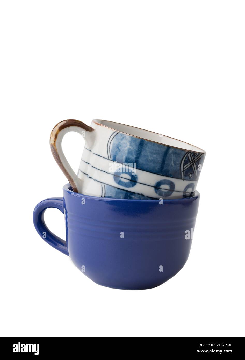 Blue coffee cups isolated on white background with clipping path Stock Photo