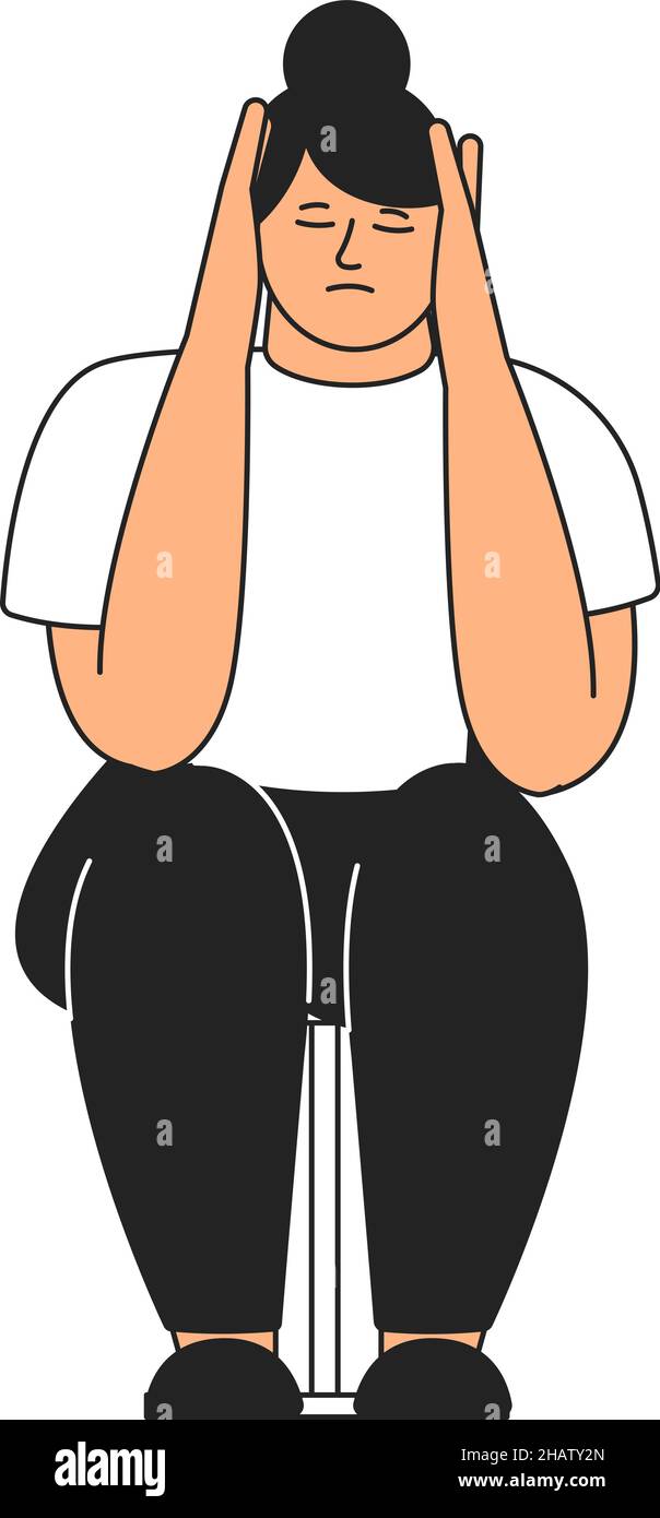 Sitting woman covering ears. Not listening concept Stock Vector Image