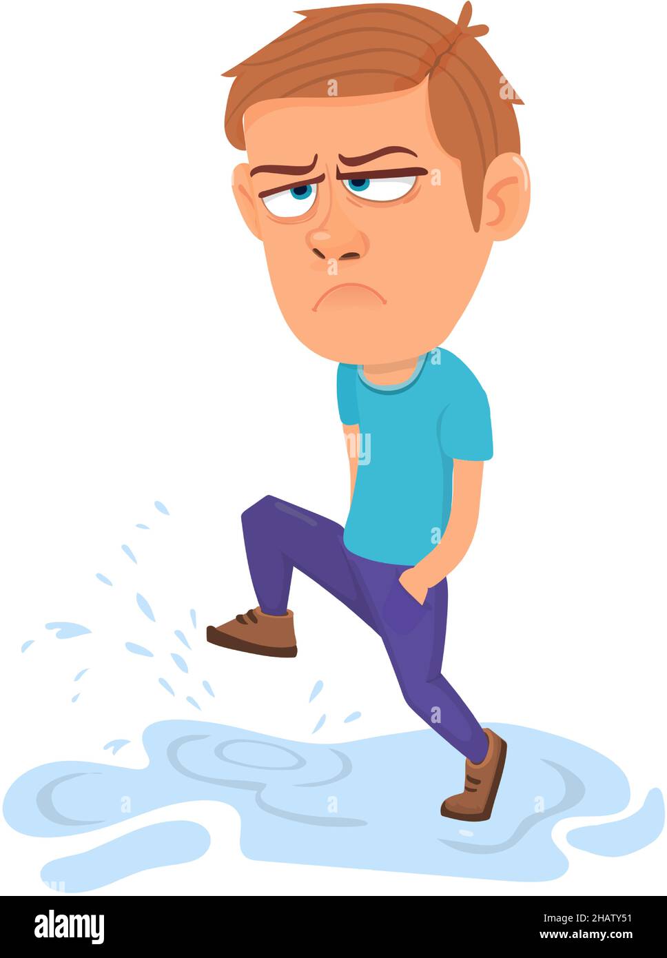 Angry kid walking in puddle. Children bad behavior Stock Vector