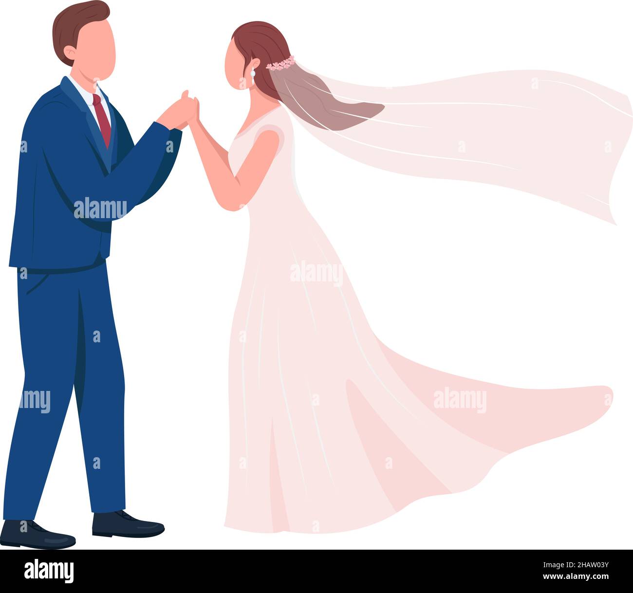 Happy newlyweds hold hands semi flat color vector characters Stock ...