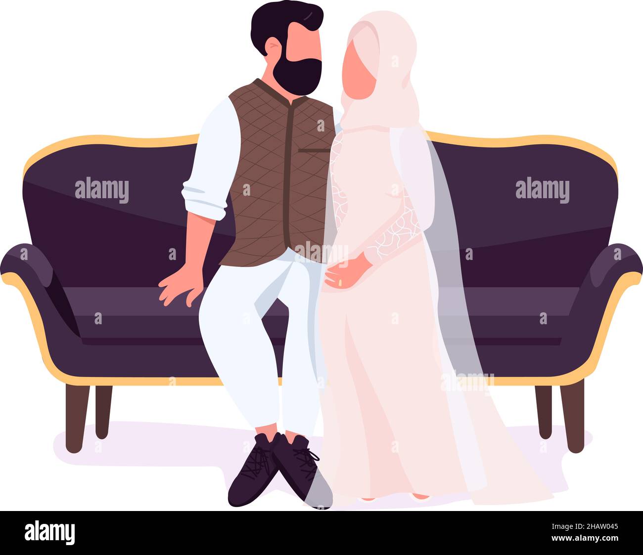 Married couple pose on sofa semi flat color vector characters Stock ...